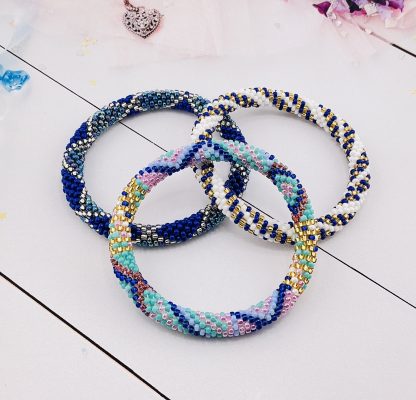 Deep blues, gold, white, turquoise and multicolored beads nepal bracelet